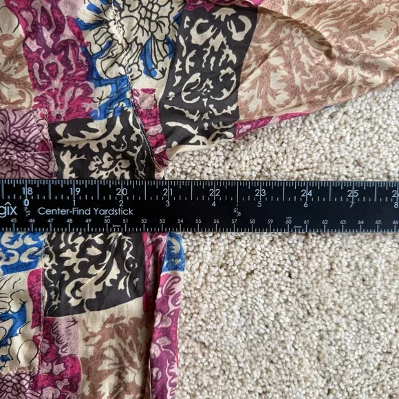 Robert Stock 100% Silk Shirt Mens Size S Patchwork Floral Button Up Long Sleeve - Picture 9 of 10